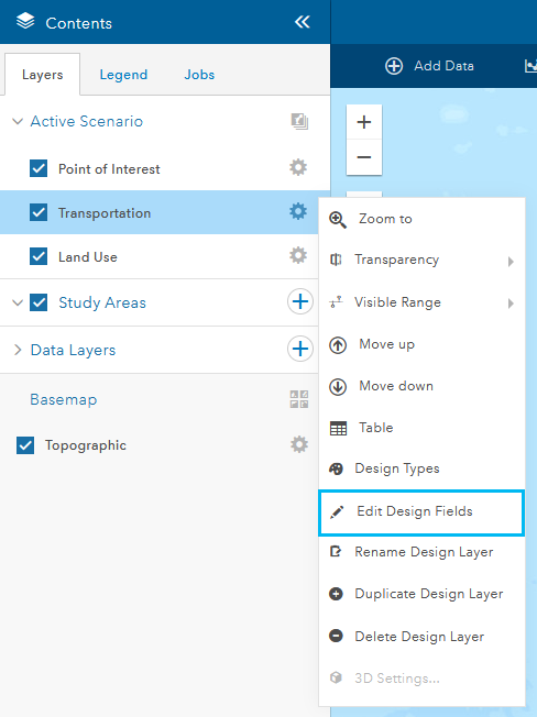 Edit Design Fields option Edit Design Fields option